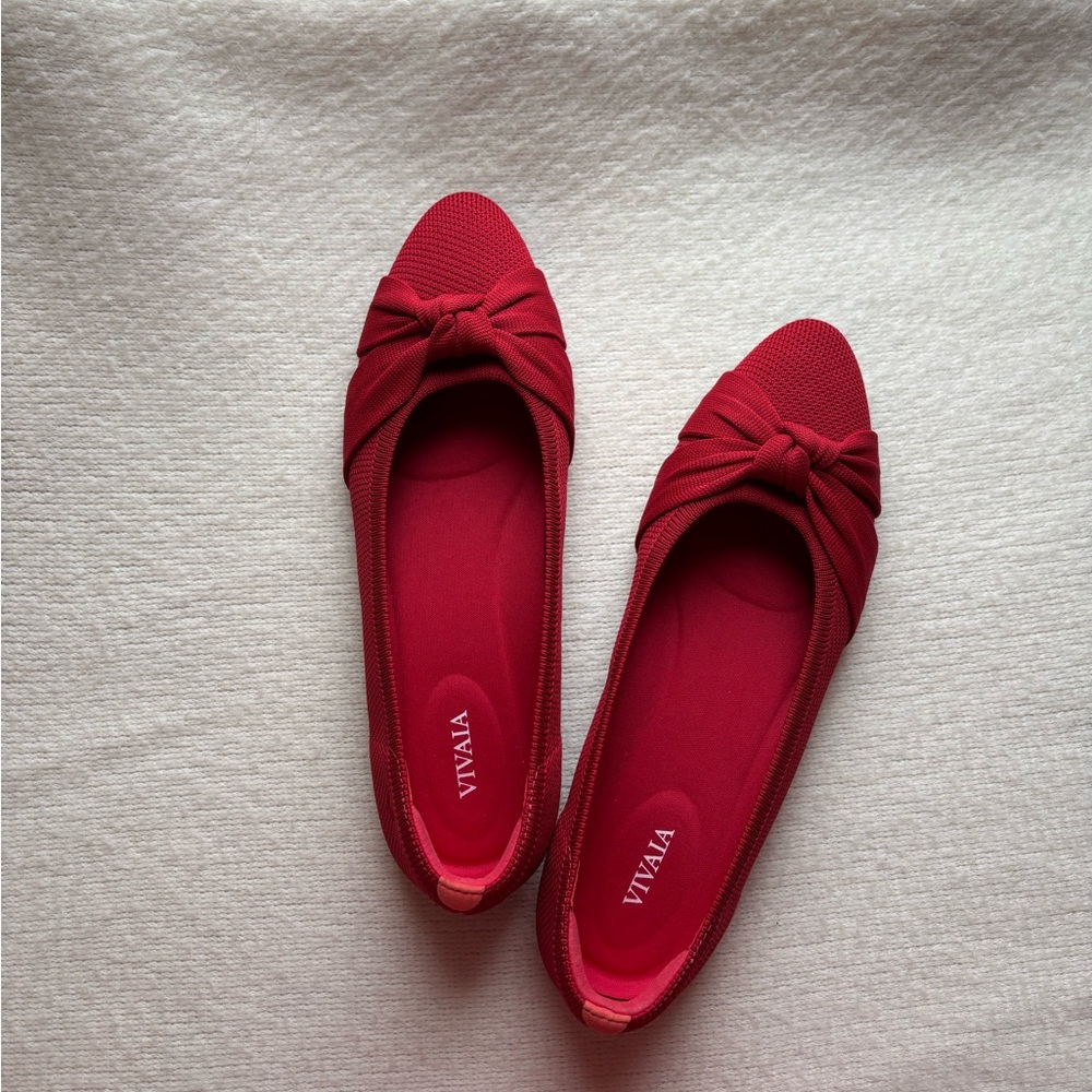 Red Vivaia “Bibi” Almond Toe Flats with Knotted Bow Detail *brand new*!